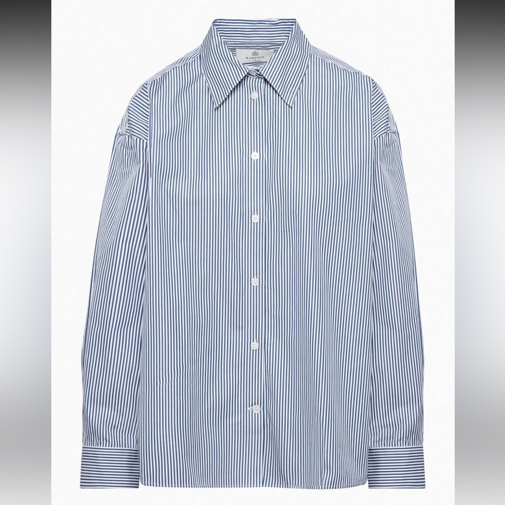 Babaton Blue and White Striped Button Down Shirt
